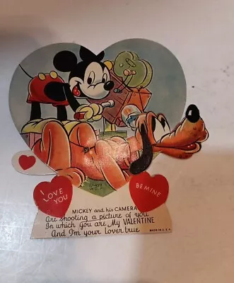 Vintage MICKEY MOUSE  Mechanical PLUTO Valentine Card Disney CAMERA • $22