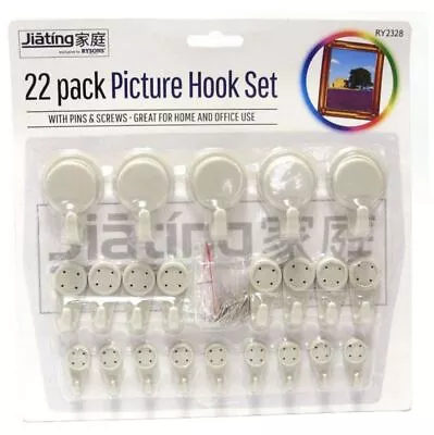 Picture Hook Set - 22 Piece Hard Wall Photo Frame Hanging Set With S M L Hooks • £3.99