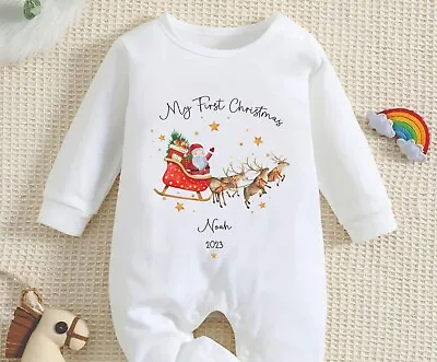 Personalised My First Christmas Baby Rompersuit - First Christmas Sleepsuit • £11.99