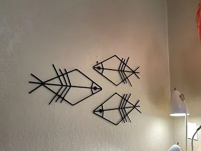 Vintage Mid Century Wire Wall Art Fish Sculptures Set Of Three #2 • $225