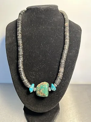 Vintage Native American Turquoise Heishi Shell Sterling Silver Necklace - #97 • $25