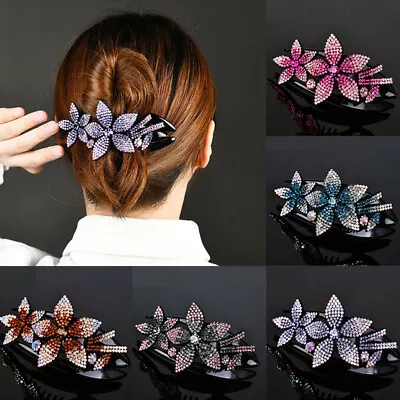 Women Elegant Alligator Clips Crystal Rhinestone Floral Hair Claw Clamp Hairpin • $5.15