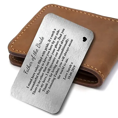 Personalised Father Of The Bride Metal Card Keepsake Wallet Insert Gift • £3.99