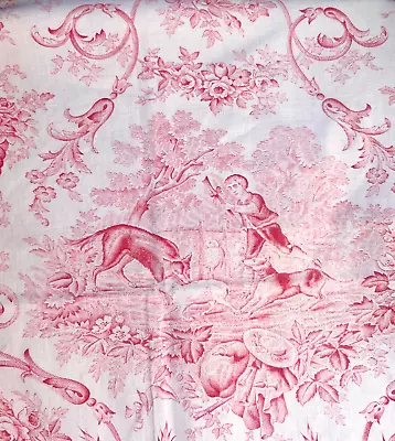 Antique 19th C French Toile Floral Fabric Faded Raspberry Red Valentine's • $54