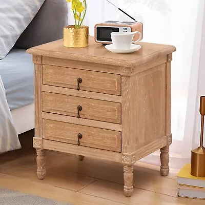 Oak Nightstand With 3 Drawers Wood Bedside Table Cabinet Bedroom Furniture • $299.99