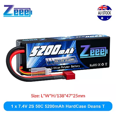 Zeee 7.4V 50C 5200mAh 2S Lipo Battery Hardcase Deans T For RC Car Buggy Truck • $27.99