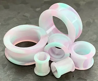 PAIR Cotton Candy Galaxy Style Swirl Silicone Tunnel Plugs Double Flare Gauges • $11.95