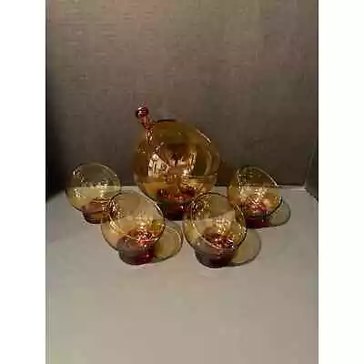 Vintage MCM Unusual Cocktail Set Gold Glass Martini Mixer & 4 Glasses  • $189