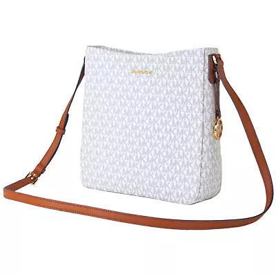 Michael Kors Jet Set Travel Logo Crossbody Messenger Bag Purse Ivory White Brown • $85