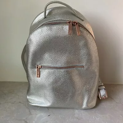 Ted Baker London Jorisa Leather Backpack Bag Purse In Silver Rose Gold Zip Bunny • $65