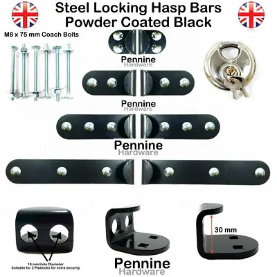 BLACK STEEL High Security Hasp Lock Locking Bar DISCUS PADLOCK  Shed Garage Door • £11.20