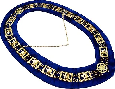 Masonic Regalia Knights Templar Metal Golden Chain Collar Blue Velvet Backing • $102.19