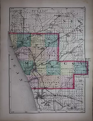 1873 Plat Map MUSKEGON Co MICHIGAN / HOWARD CITY MONTCALM Co. On Reverse • $45.95