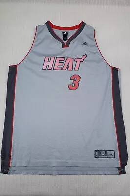 Adidas Miami Heat Jersey Mens XXXL Dwyane Wade #3 Gray NBA Basketball Swingman • $36.95