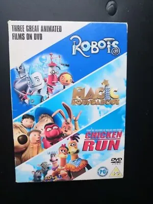 Three Great Animated Films Robots Magic Roundabout Chicken Run DVD #151 • £4.49