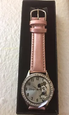 NEW Minnie Mouse Watch Pink Metallic Strap Authentic Disney W/ Crystals Avon   • $19.99