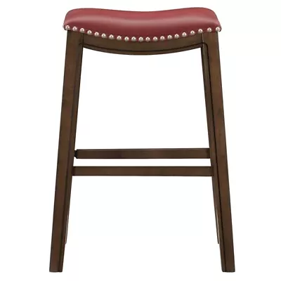Pemberly Row 30.75  Transitional Faux Leather Saddle Bar Stool In Red • $116