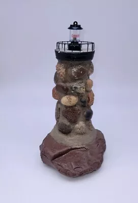 Vintage Rock Stone 10  Lighthouse W/ Mini Coleman Battery Operated Lantern • $24