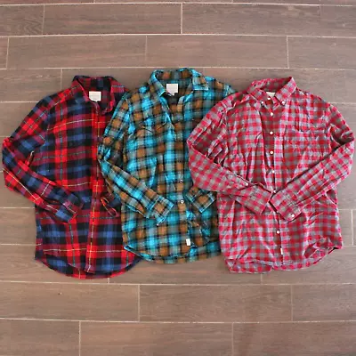 Lot Of 3 American Eagle AE Plaid Flannel Long Sleeve Shirts Sz L Tall Red Blue • $17.79