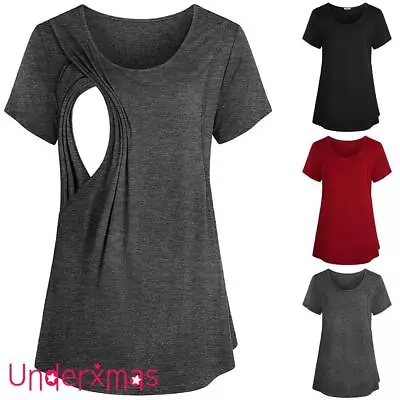 £11.19 • Buy Womens Short Sleeve Maternity Tops Breastfeeding Nursing T-shirt Tee Plus Size