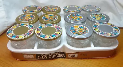 12 Vintage Ball Quilted Crystal 8 Oz Jelly Jars Glasses In Package Fruit Lids • $79.99