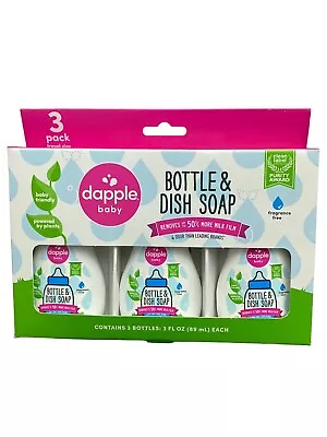 Dapple Baby Bottle & Dish Soap Travel Size 3-Pack Of 3oz Bottles Fragrance Free • $13.90