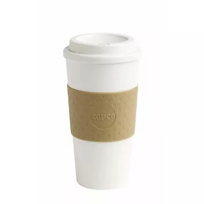 Copco Acadia BPA Free Plastic Insulated Traveler Coffee Mug 16 Oz White Tan • $8.99