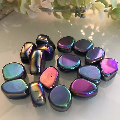 Rainbow 🌈Aura Polished Hematite Tumble Stone (non Magnetic) • £4.20