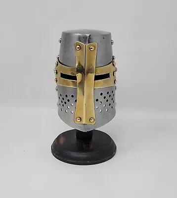 Medieval Knight Mini Templar Metal Helmet With Wood Display Stand 7 Inches Tall  • $29.99