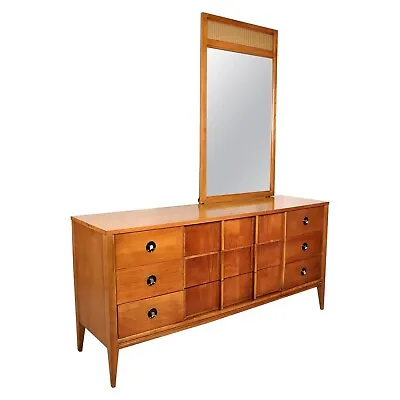 Mid-Century Modern Walnut Triple Dresser & Mirror Bedroom Set Stanley Furniture • $2250