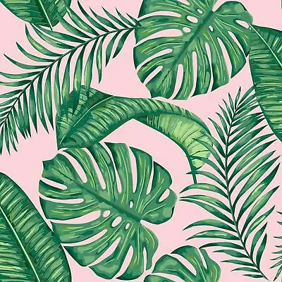 £14.45 • Buy Muriva Skinnydip London Dominica Tropical Palm Leaf Wallpaper Green/Pink 180520