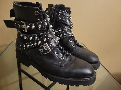 Zara Basic Collection Black Leather Studded Boots Size 38. USA 7.5 • $37.50