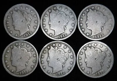 $4.25 • Buy Lot Of 6 Coins, 1912-D Liberty V Nickels G+ To VG