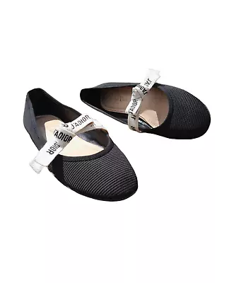 Dior Miss J'Adior Black Fabric Logo Bow Ribbon Round Toe Ballet Flats Size. 36 • $250