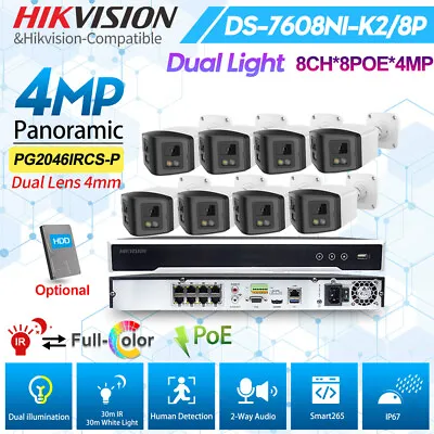 Hikvision 8CH 4MP Panoramic CCTV Kit Dual Lens IR ColorVu Dual Light Camera Lot • $208.05