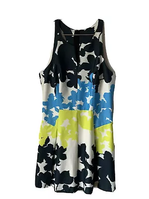 Milly Floral Sleeveless Fit & Flare Racerback Floral Dress Pocket Cotton L 10/12 • $47.94