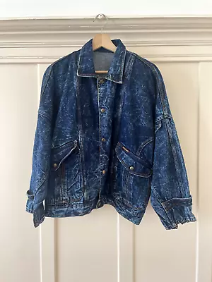 Vintage 80s Arizona Dark Acid Wash Denim Bomber Jacket • $50