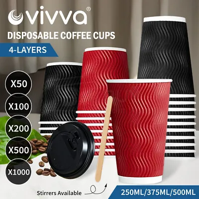 Vivva Disposable Coffee Cups Including Lids Healthy Paper Takeaway 8OZ/12OZ/16OZ • $26.99