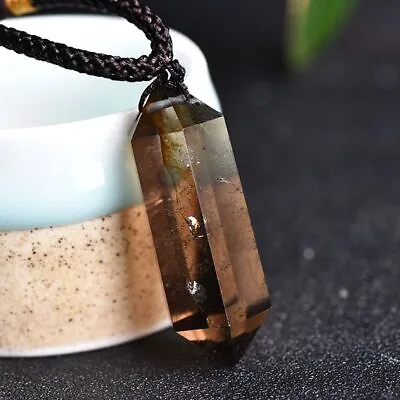 Natural Smoky Quartz Crystal Point Wand Pendant Healing Gemstone Necklace Charms • $4.36