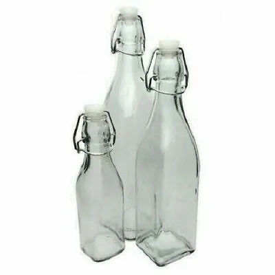 Glass Bottles Square Swing Top 250ml /0.5L / 1L Home Brewing Fast Free P&P  • £24.99