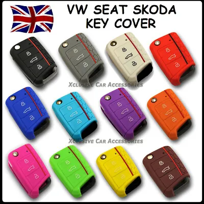 $6.10 • Buy Key Cover For VW Seat Skoda 3 Button Flip Key Fob Case Hull Silicone Rubber H*