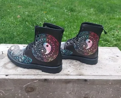 NEW Yes We Vibe Yin & Yang Mandala Galaxy Lace Up Combat Boots dr. Martin Like • $45