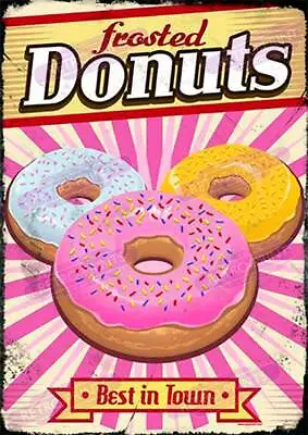£4.95 • Buy Frosted Donuts Vintage Style Metal Wall Sign Retro Art Print Kitchen Cafe