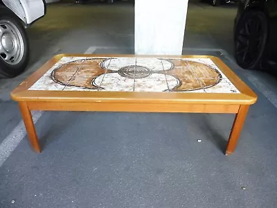 Whimsical Abstract Painted Tile Top Danish Modern Coffee Table Signed • $550