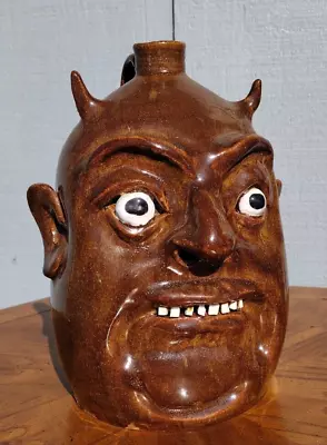 Marvin Bailey Pottery Face Jug Primitive Folk Art Wide Eye Devil Southern 9  • $213.75