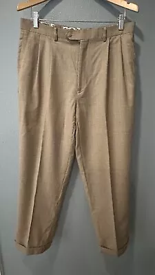 VTG Ralph Lauren Wool Trousers Dress Pants Size 34x32 Houndstooth Plaid Brown • $29.68