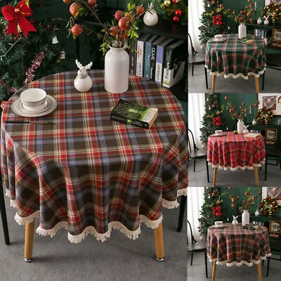 $16.99 • Buy Round Table Cloth Tassel Christmas Tablecloth Dining Table Cover Home Party Deco