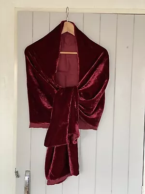 Luxury Vintage Silk Mix Crushed Velvet Burgundy Evening Shawl Approx 192cm • £8.50