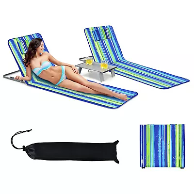 $72.90 • Buy 3-Piece Beach Lounge Chair Mat Set 2 Adjustable Lounge Chairs With Table Stripe