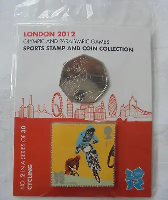 London 2012 Olympic Games 50p Coin & 1st Class Stamp Set SEALED Pack No2 Cycling • £14.99